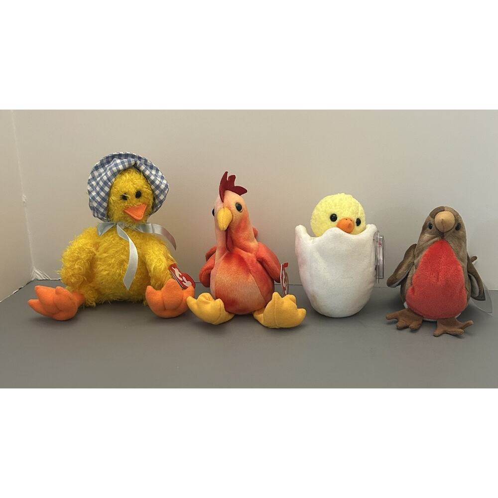 TY Beanie Babies Birds Lot of 4 Eggbert, Strut, Early and Bonnie w/Tags Vintage
